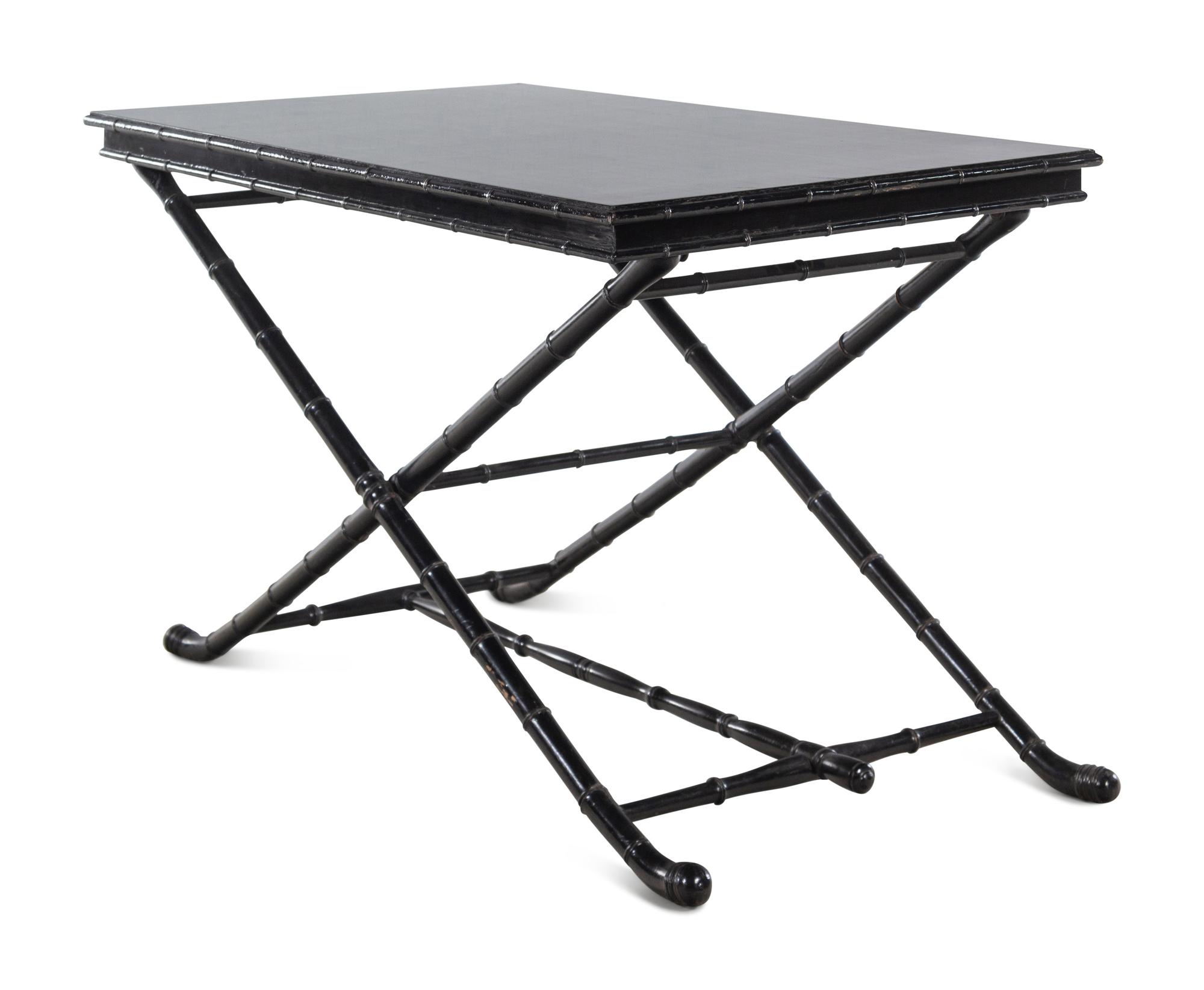 A Black Painted Faux Bamboo Coaching Table