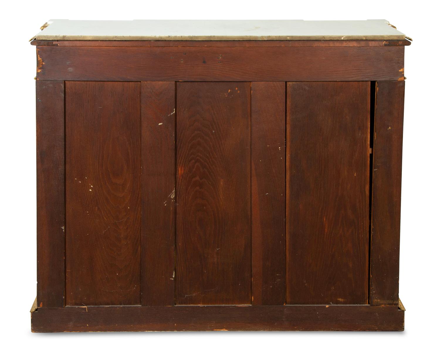 A Napoleon III Style Gilt Bronze Mounted Marquetry Marble-Top Cabinet