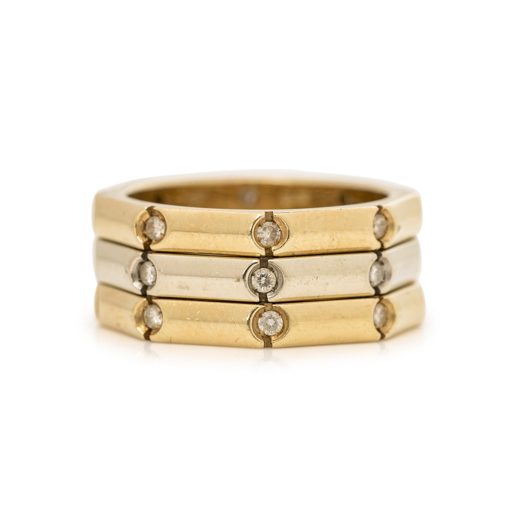 GOLD AND DIAMOND 'BAMBOO' STACKING BANDS