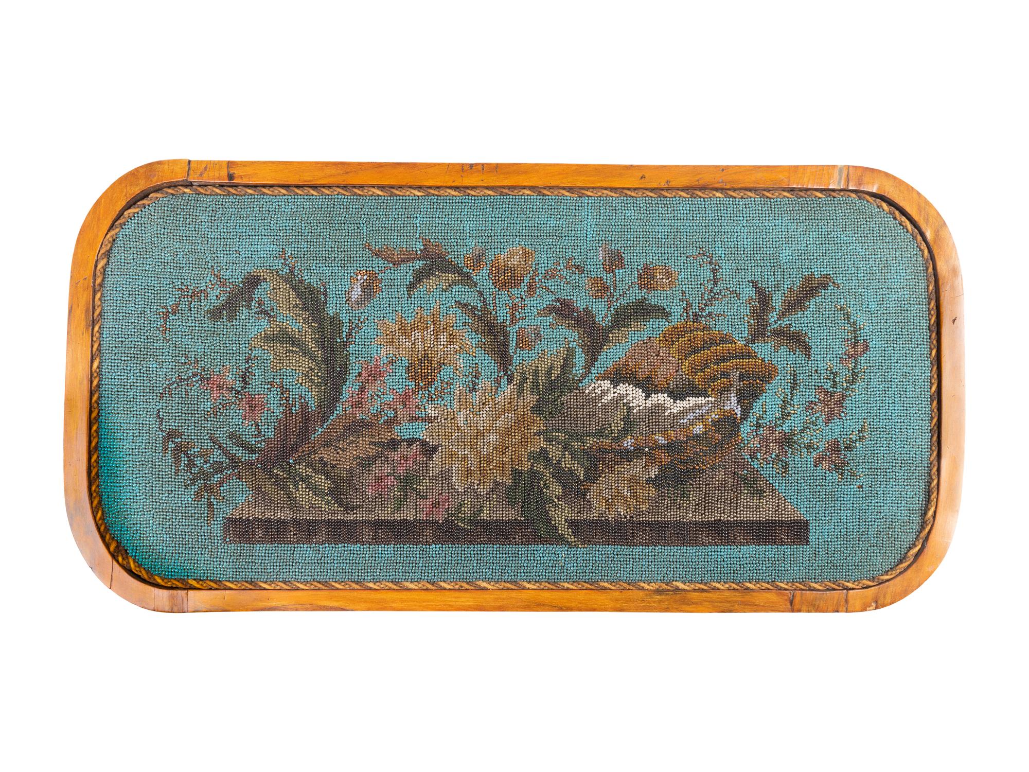 A Victorian Glass Beaded and Walnut Tea Tray — 19TH CENTURY
