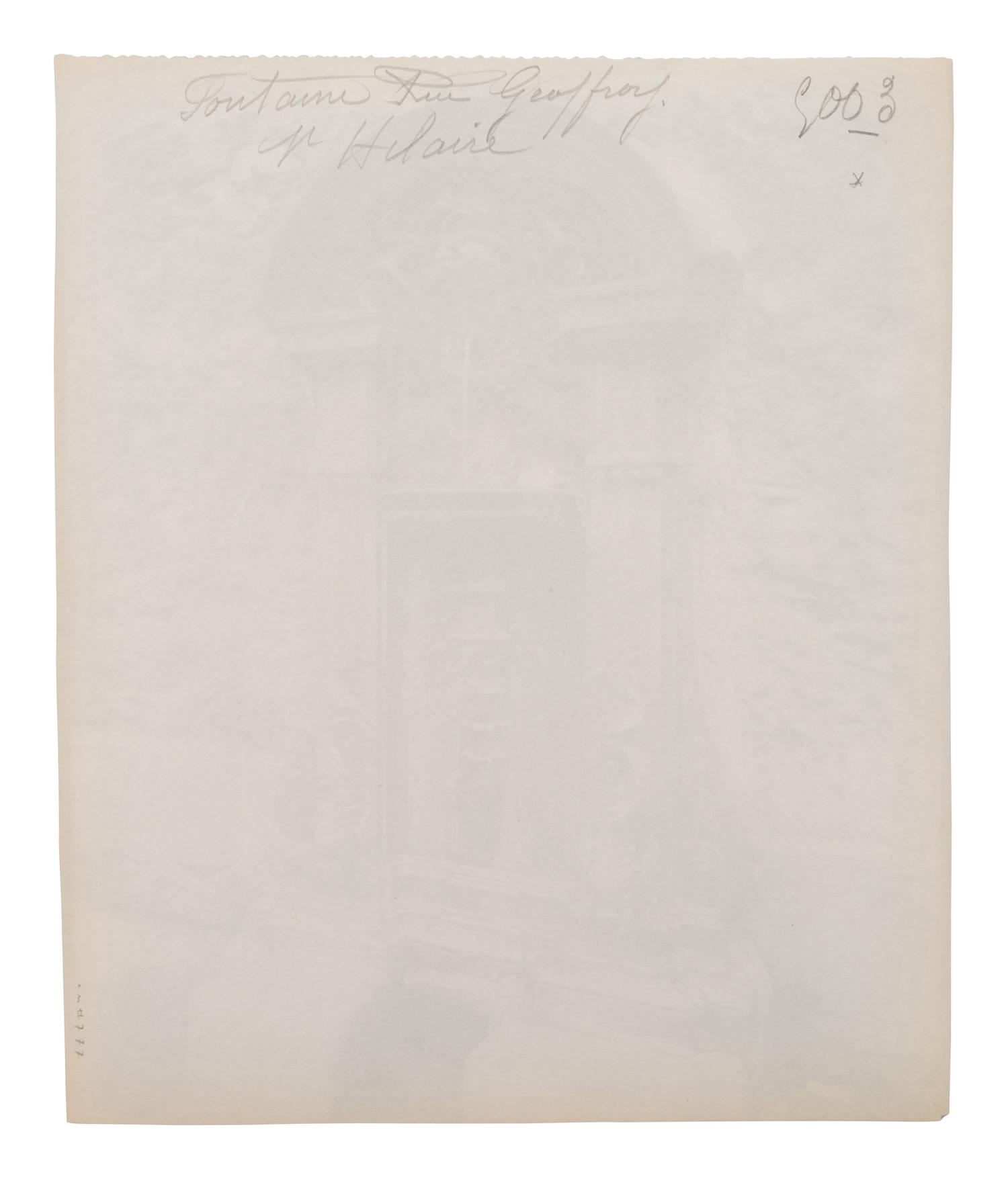 A pair of photographs depicting fountains ( Fontaine, rue Geoffrey Saint-Hilaire , 1905; Fontaine, faubourg Saint-Martin , 1912)