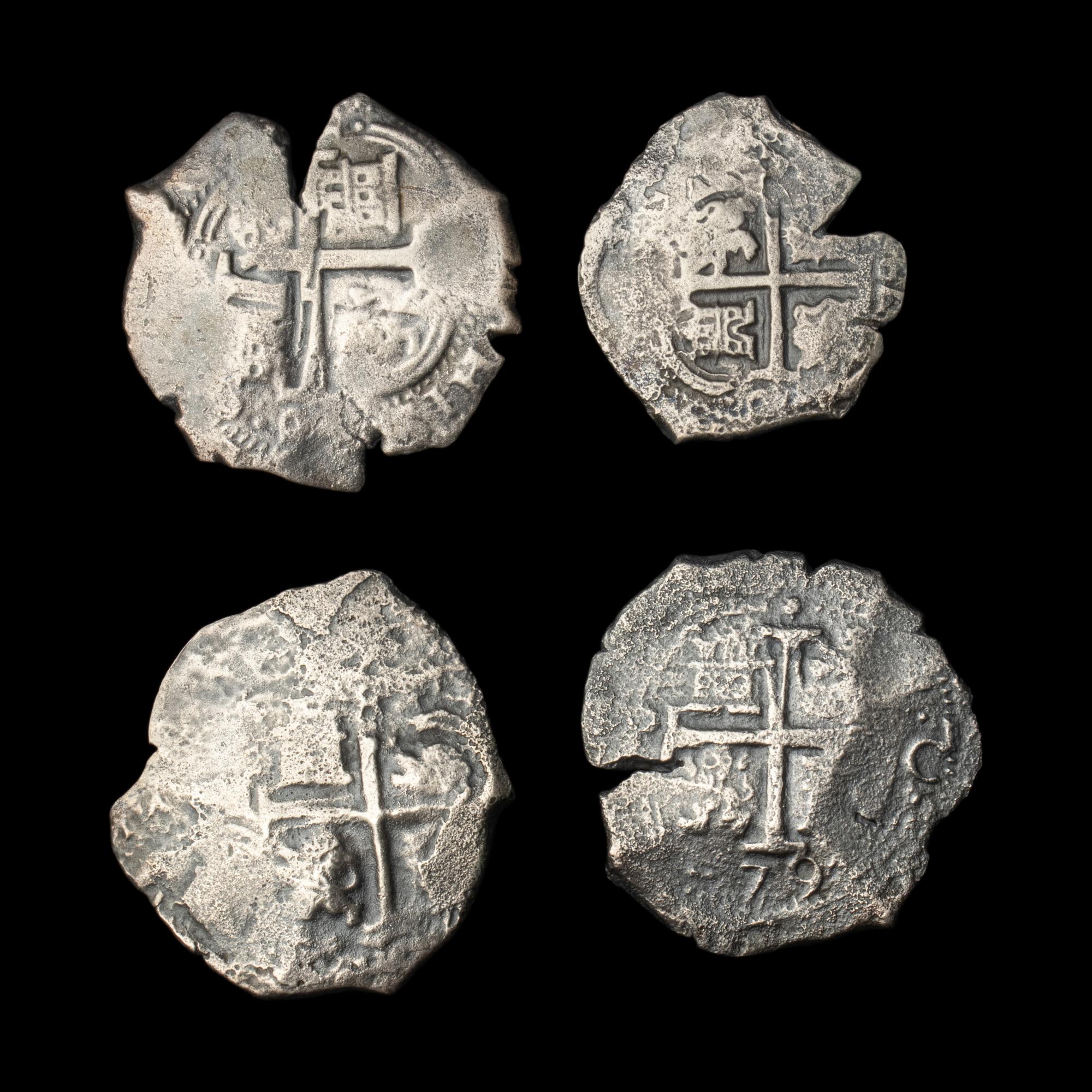 [SPANISH EMPIRE] PORT ROYAL. A Group of Three 1670s 8-Reales and One 1679 4-Reales Coins; 4 Coins total.