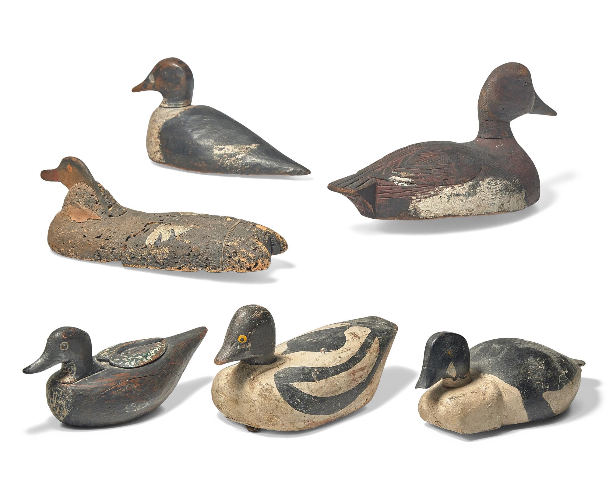 A Group of Six Carved and Painted Decoys