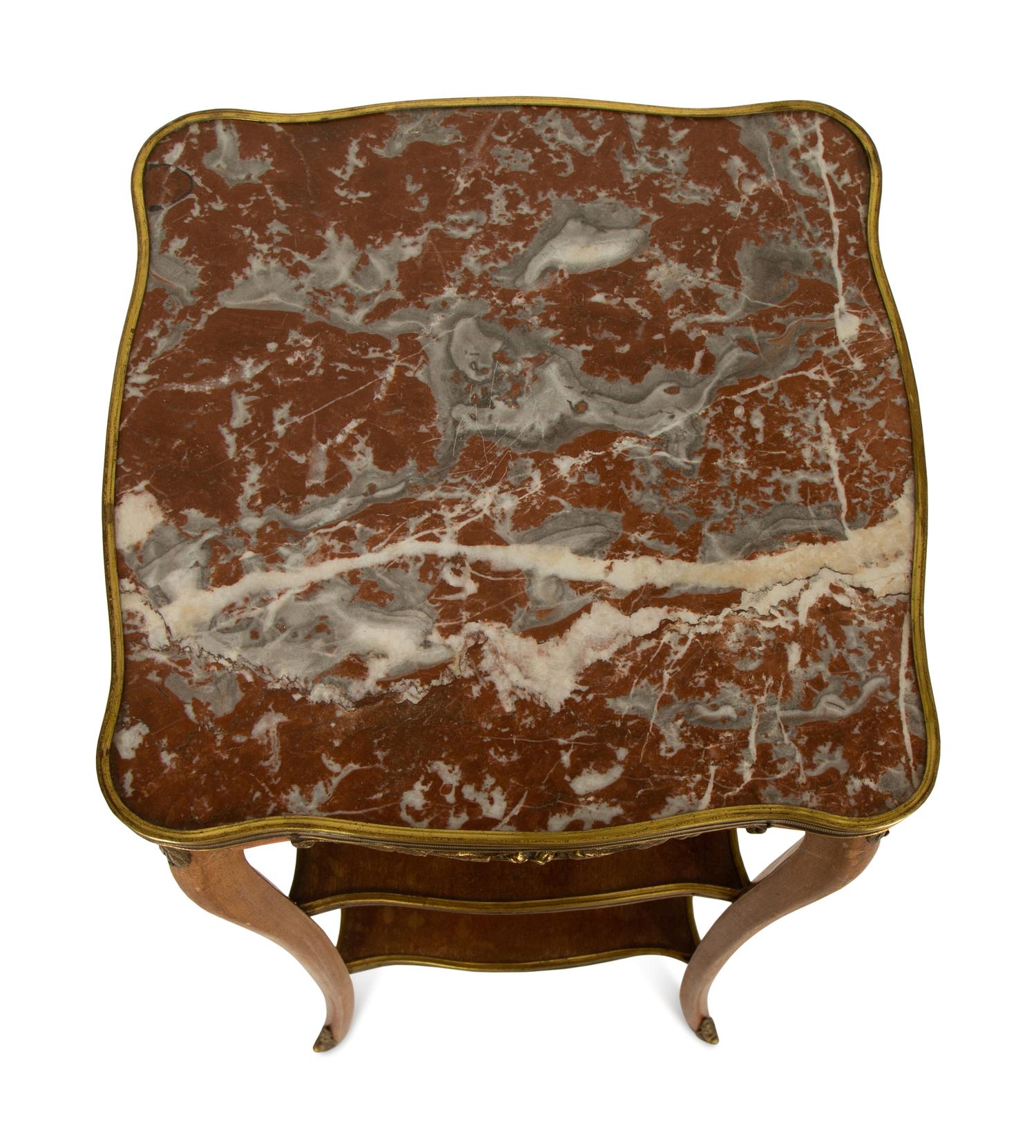 A Louis XV/XVI Transitional Gilt Metal Mounted Marble-Top Side Table