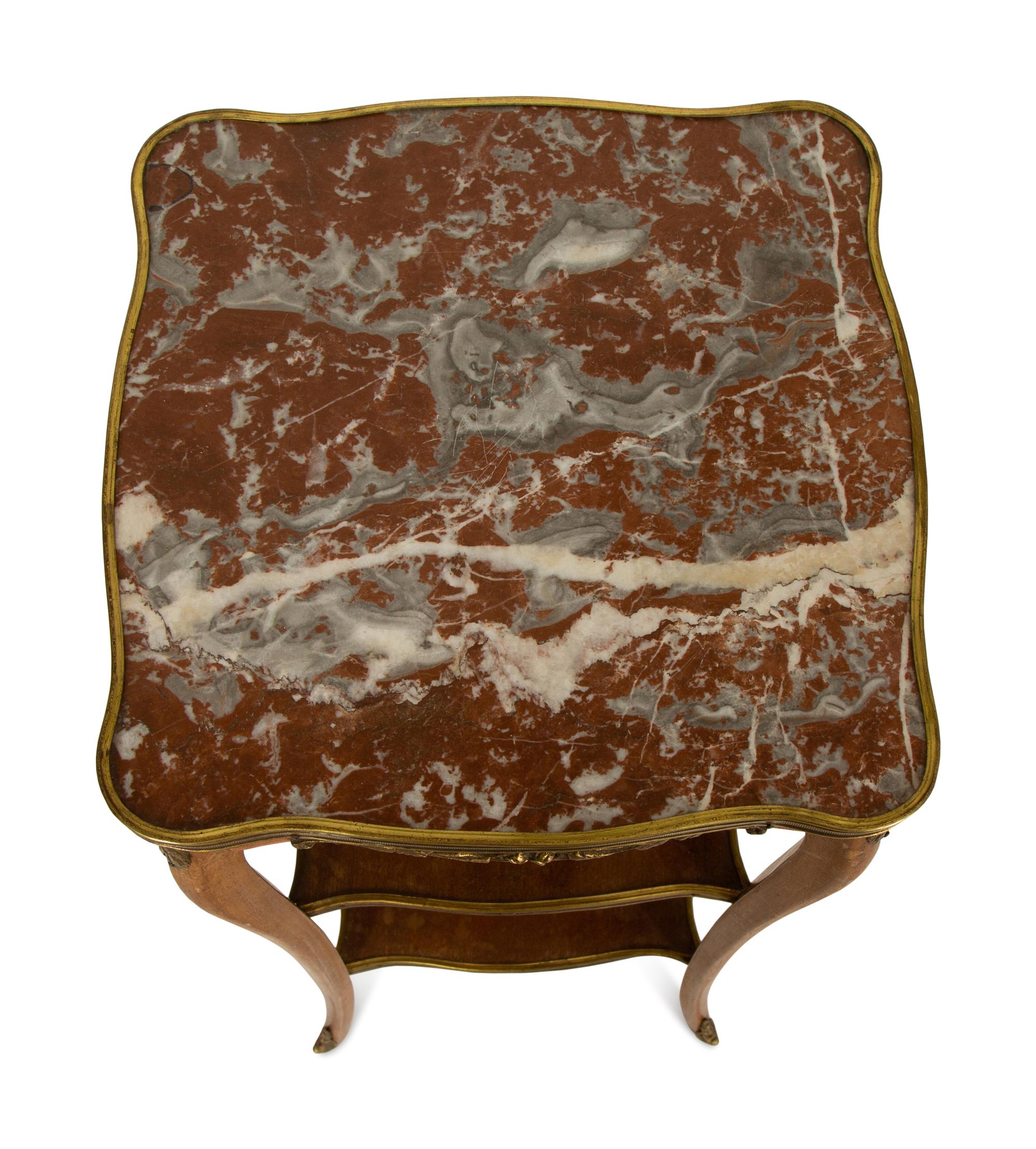 A Louis XV/XVI Transitional Gilt Metal Mounted Marble-Top Side Table