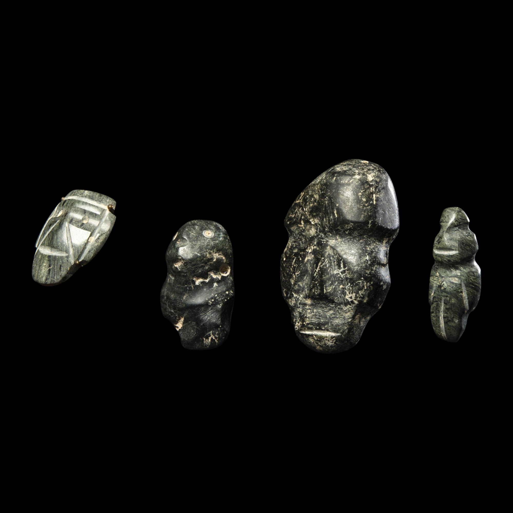 Four Mezcala Greenstone Masks and Figures