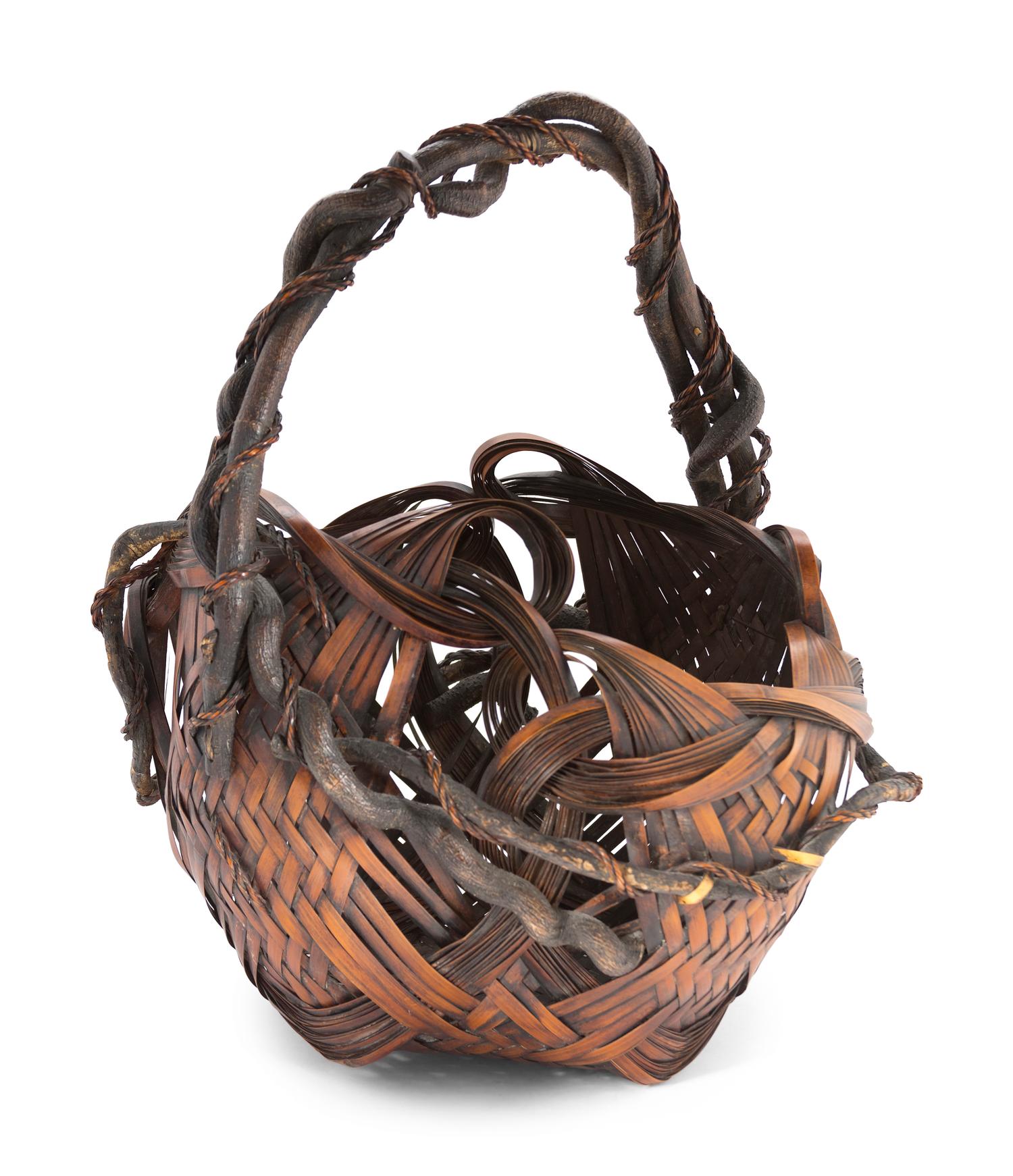 A Large Japanese Bamboo Ikebana Flower Arranging Basket