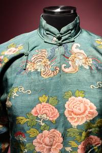 A Jade Green Ground Kesi Silk Lady's Robe, Cheongsam