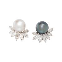 DIAMOND, TAHITIAN AND SOUTH SEA CULTURED PEARL CLIP EARRINGS