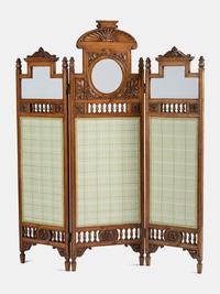 Aesthetic Movement Carved Three-Panel Floor Screen, Circa 1880