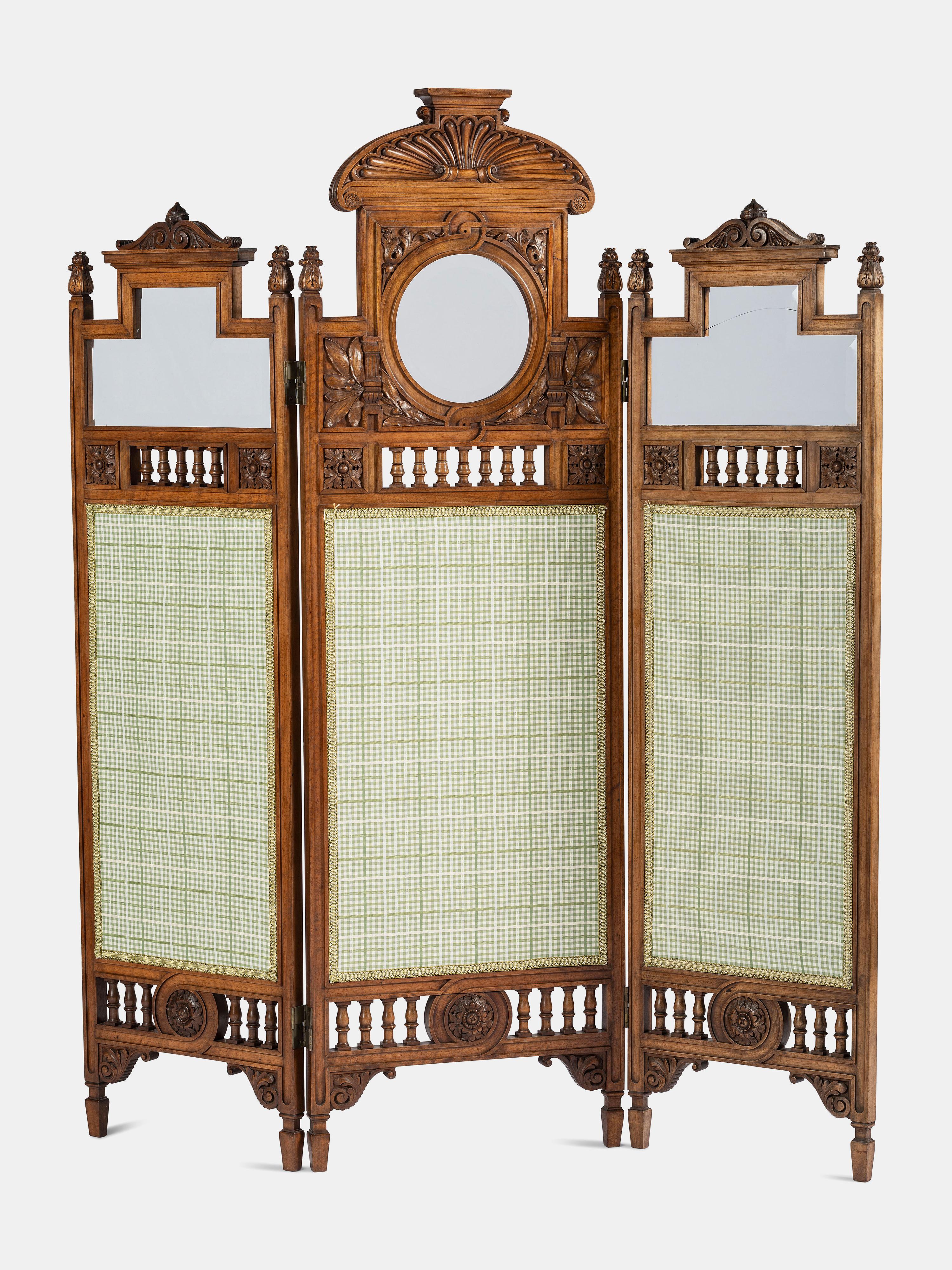 Aesthetic Movement Carved Three-Panel Floor Screen, Circa 1880