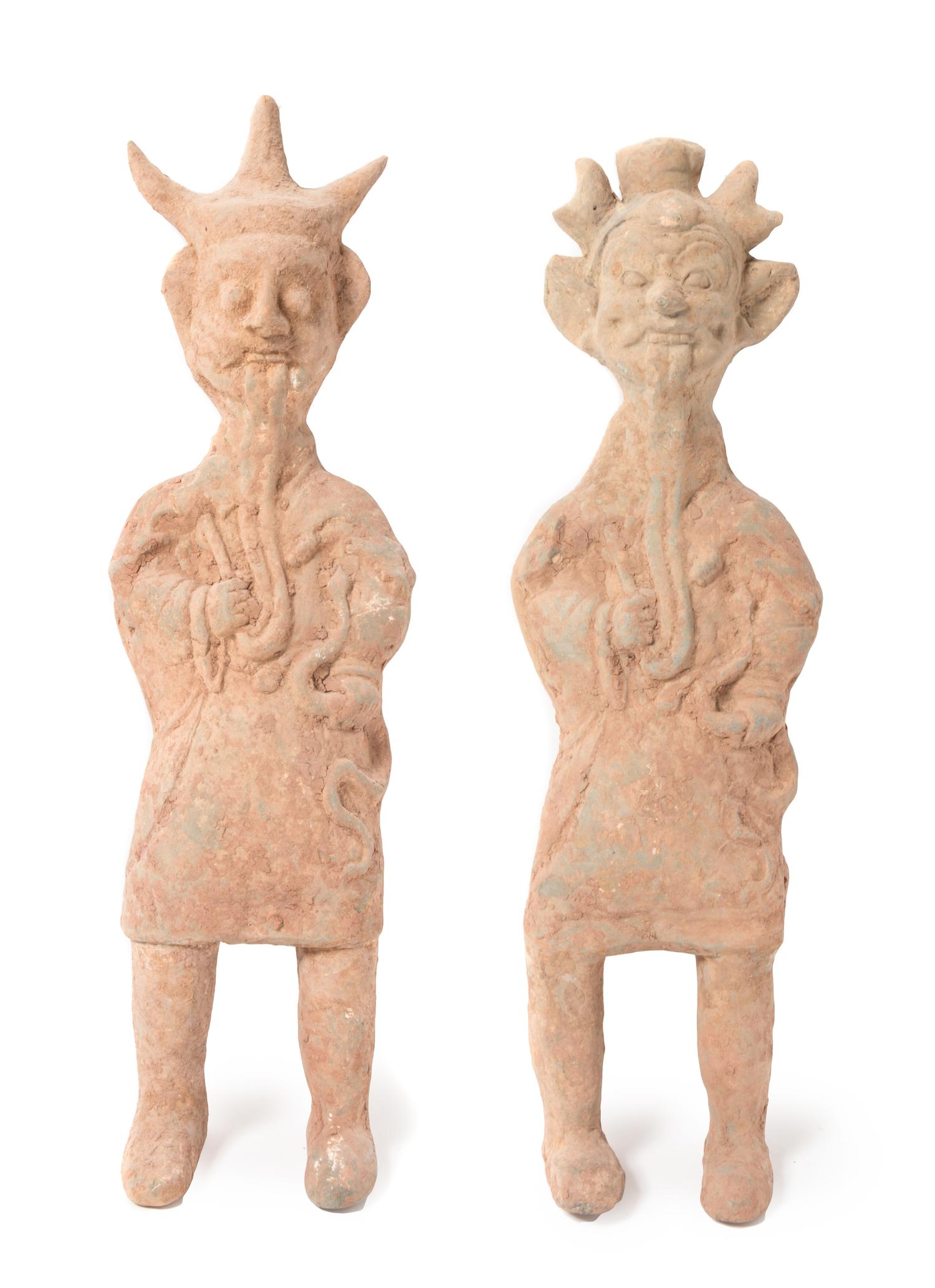 Three Pottery Figures Height of tallest 30 inches. — HAN DYNASTY