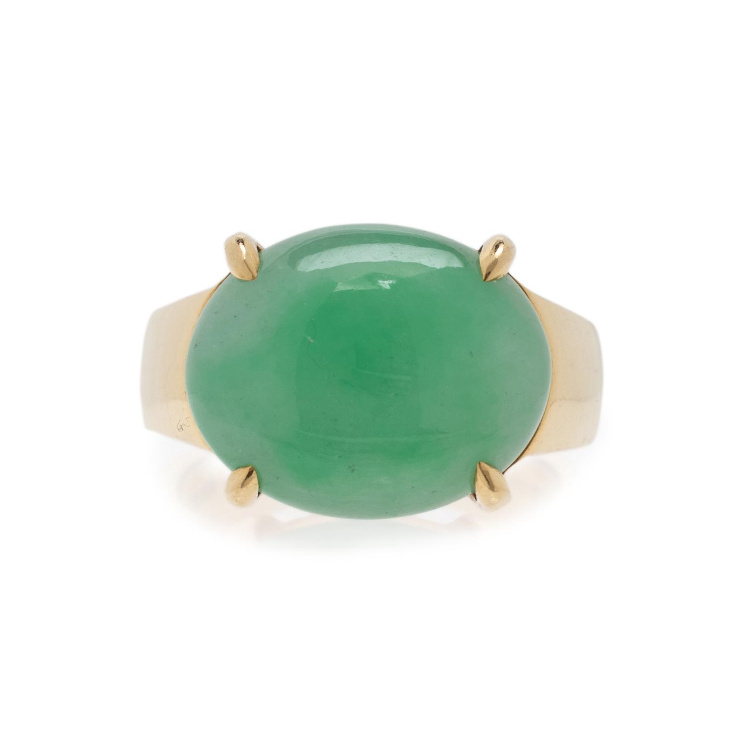 GUMP'S, YELLOW GOLD AND JADE RING
