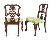 A Pair of George III Style Ribbon-Carved Mahogany Side Chairs