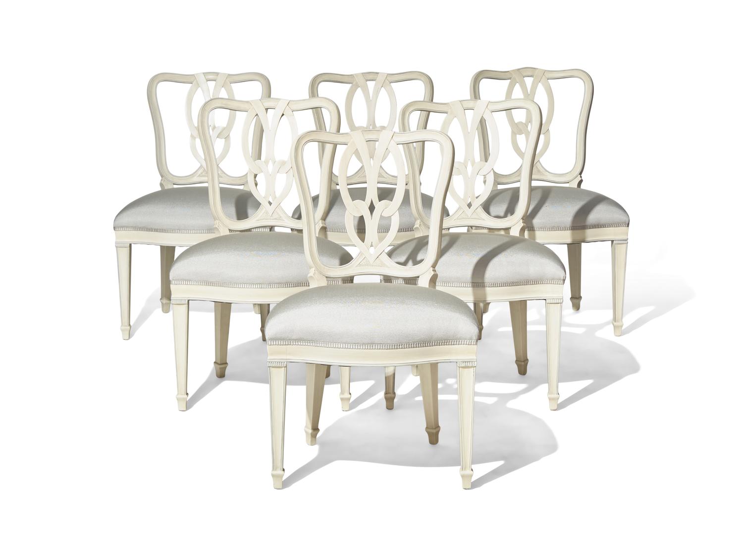 A Set of Six Hepplewhite Style Cream-Painted Dining Chairs DONATED BY DAVID KLEINBERG DESIGN ASSOCIATES