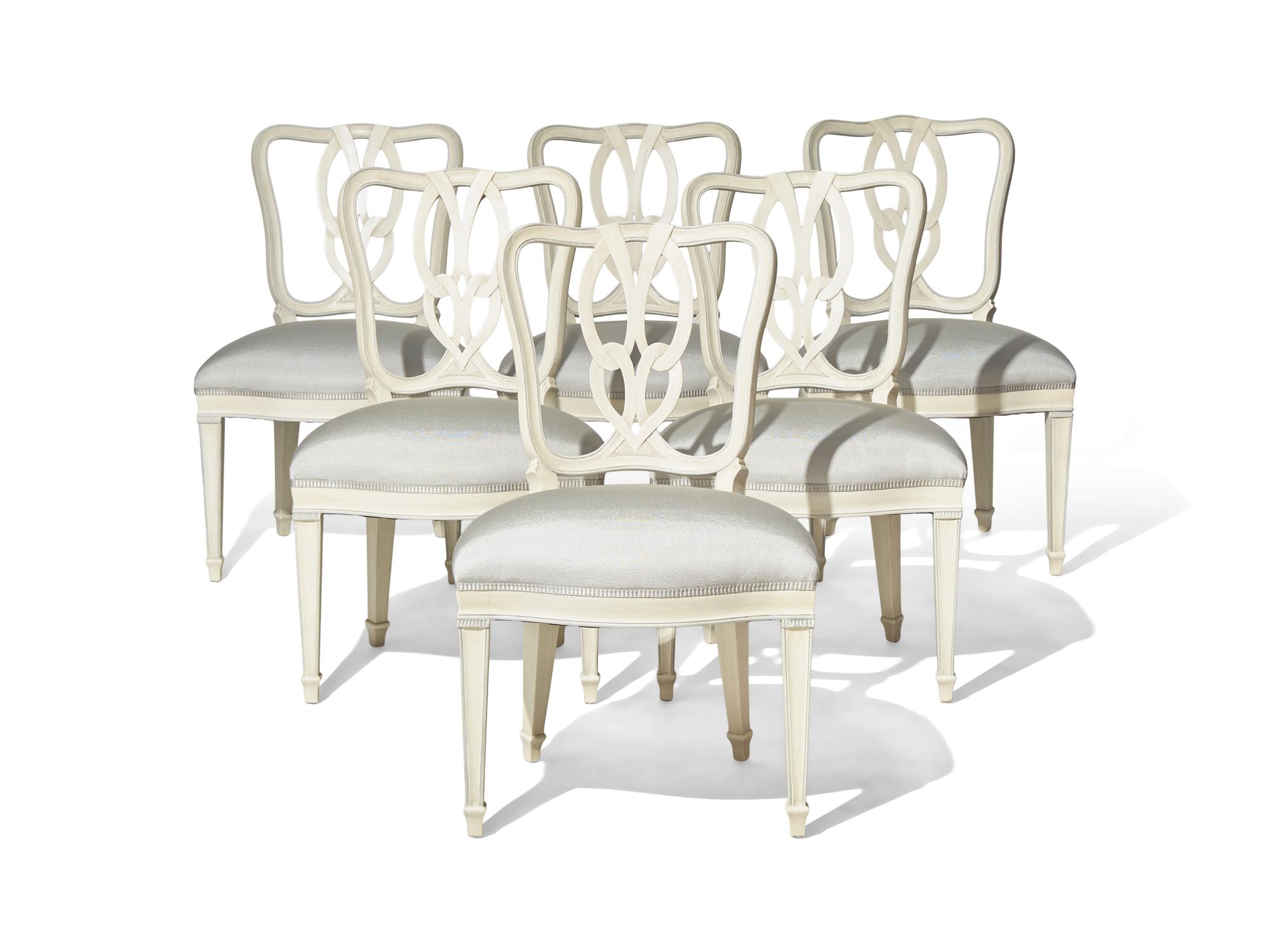 A Set of Six Hepplewhite Style Cream-Painted Dining Chairs DONATED BY DAVID KLEINBERG DESIGN ASSOCIATES