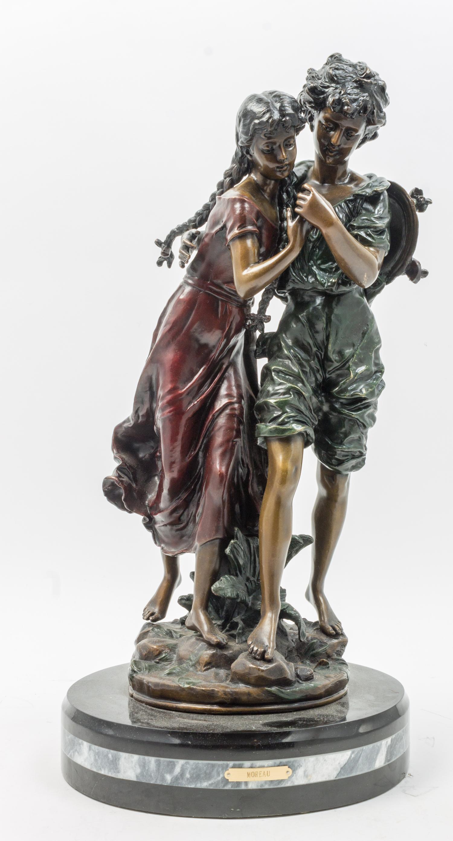 A Patinated Bronze Figural Group Height 21 inches. — AFTER AUGUSTE MOREAU, 20TH CENTURY