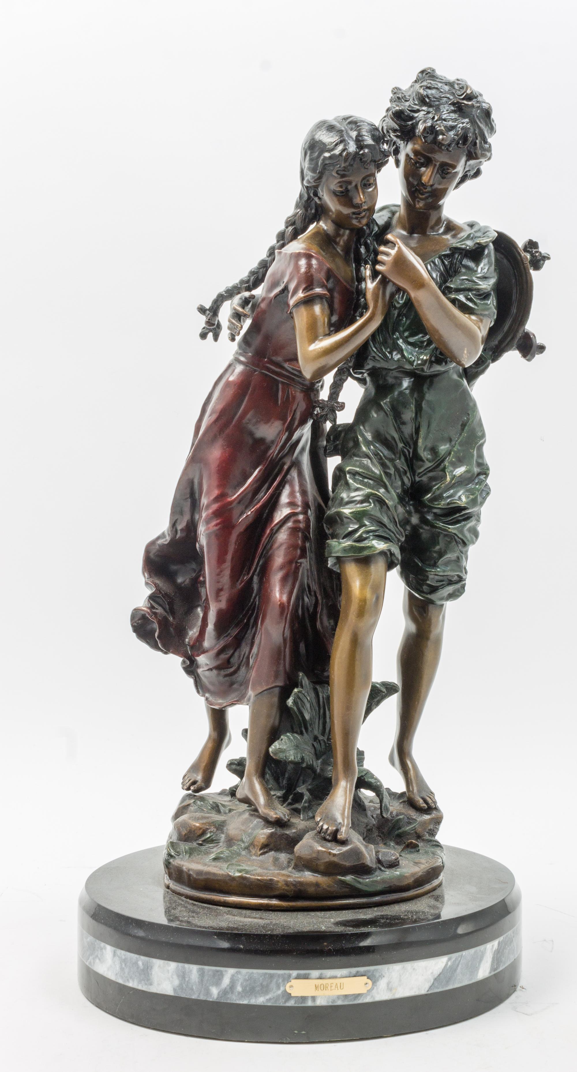 A Patinated Bronze Figural Group Height 21 inches. — AFTER AUGUSTE MOREAU, 20TH CENTURY