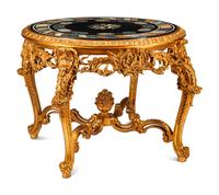 A Continental Giltwood, Specimen Marble and Micromosaic Table