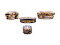 Four Sèvres Style Gilt Metal Mounted Painted and Parcel Gilt Porcelain Boxes