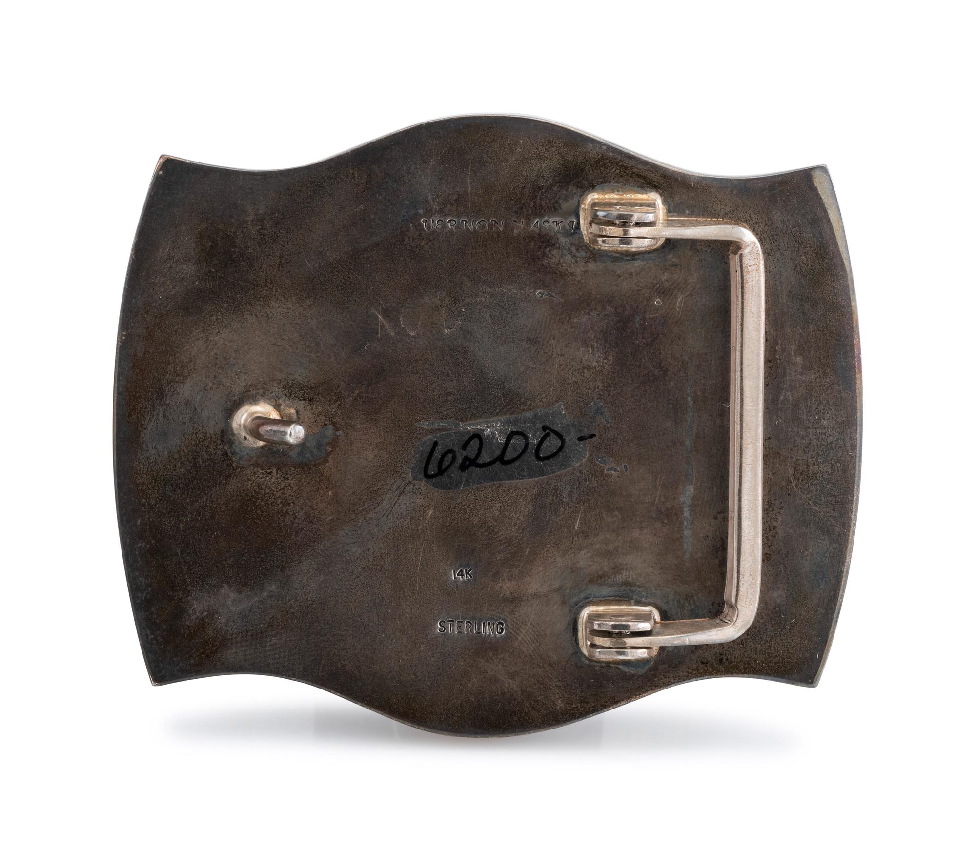 Sterling Silver and 14K Gold Overlay Belt Buckle, with a High Grade Turquoise Cabochon