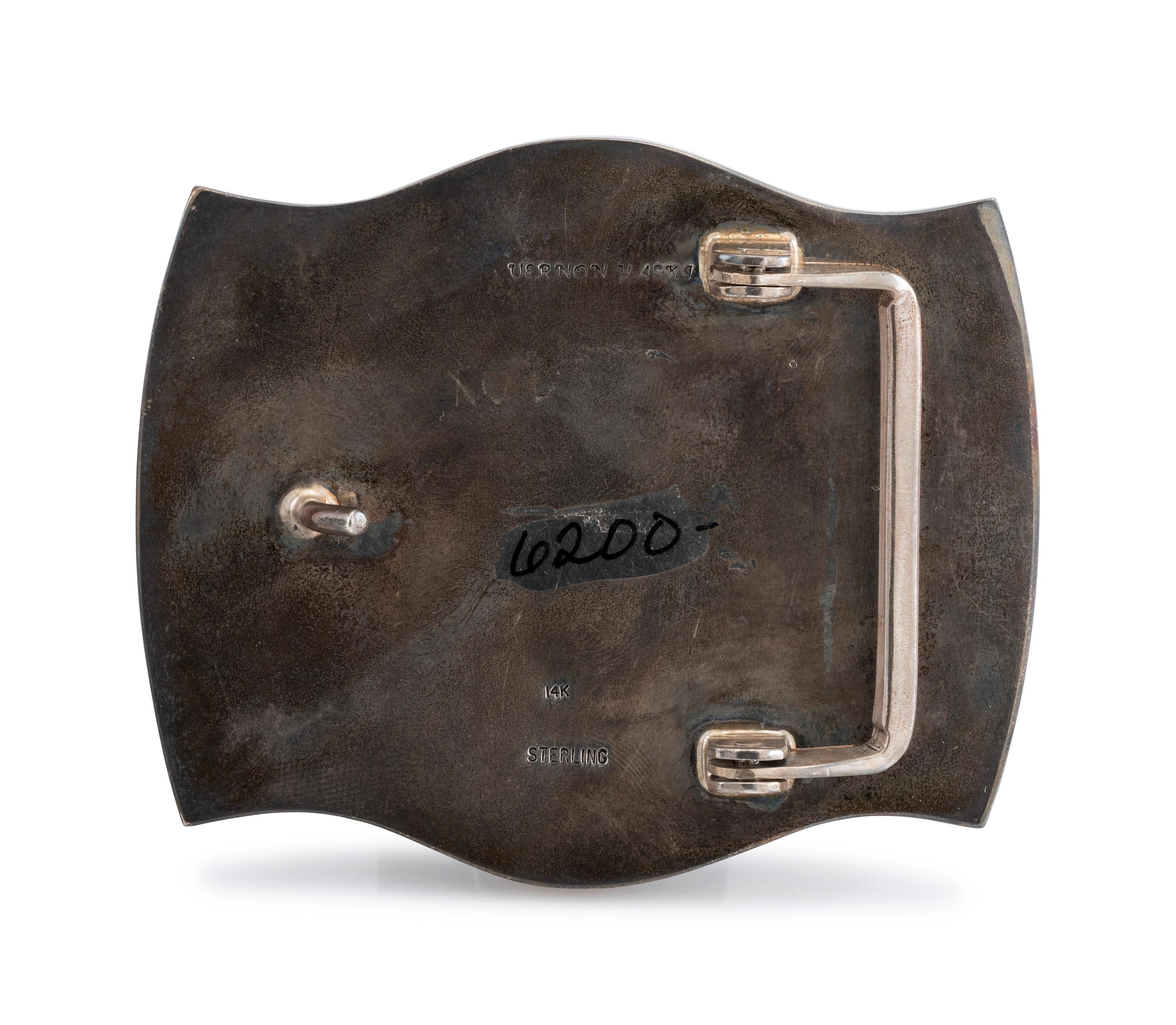 Sterling Silver and 14K Gold Overlay Belt Buckle, with a High Grade Turquoise Cabochon