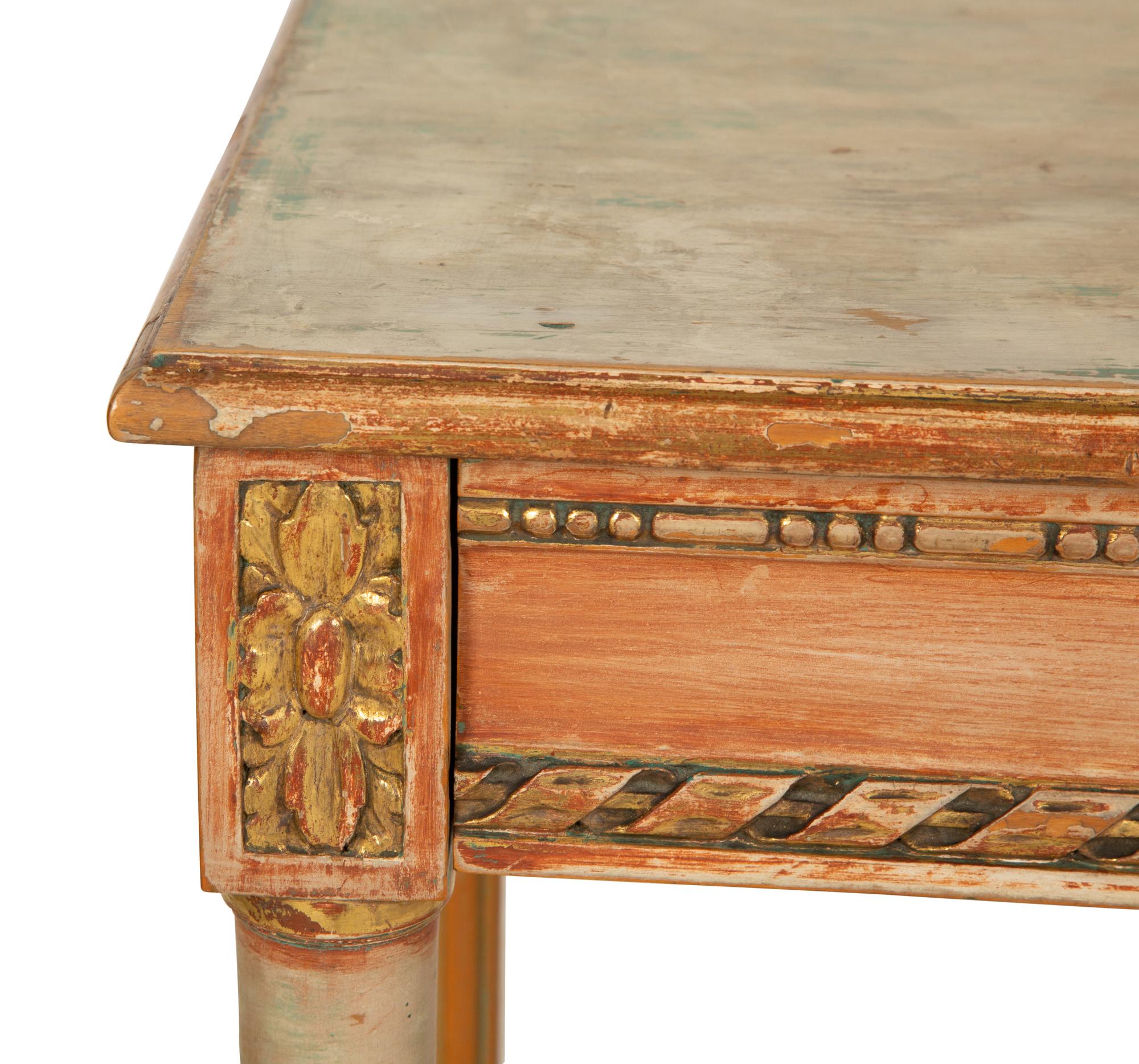 A Louis XVI Style Painted and Parcel Gilt Side Table