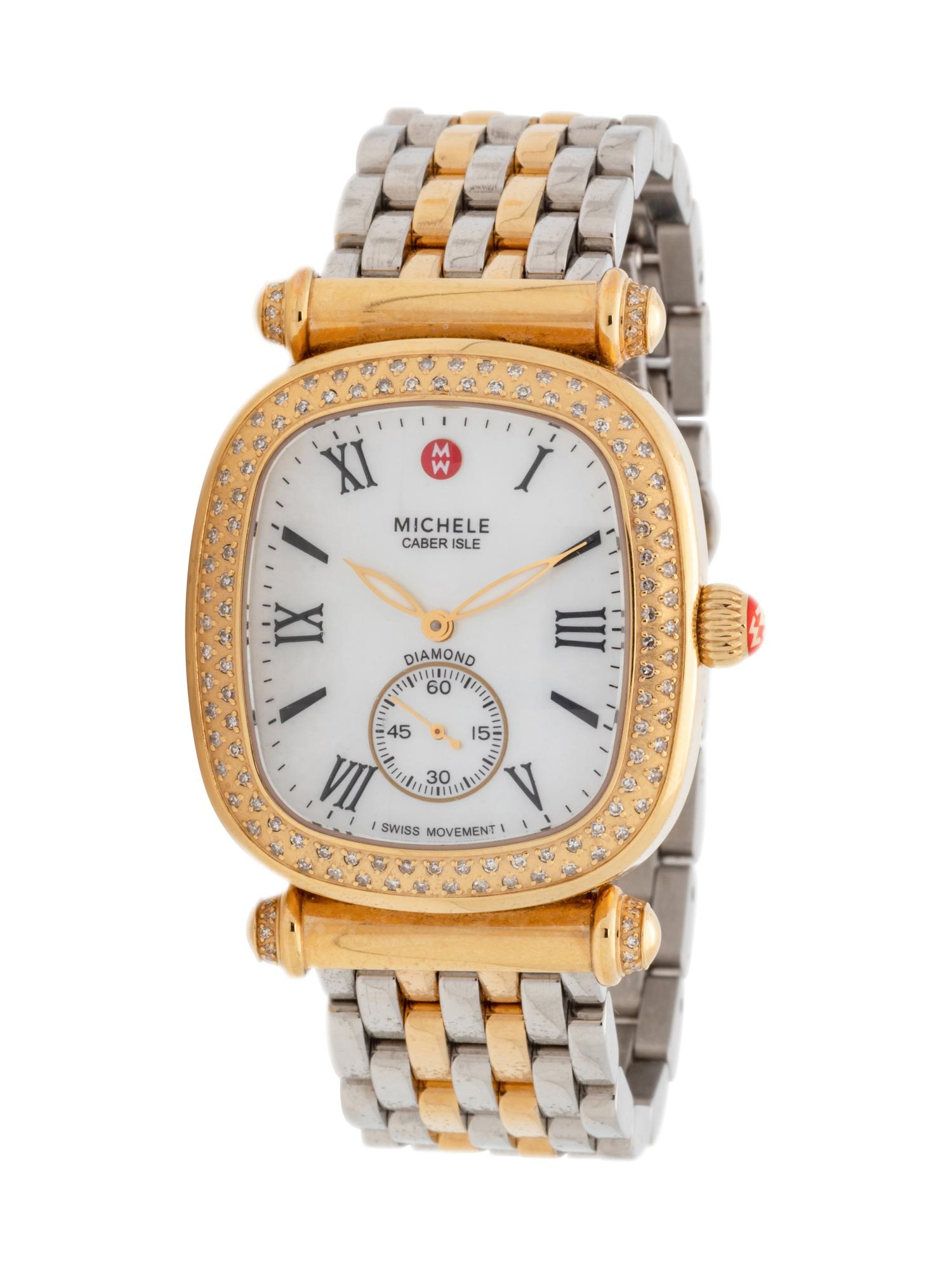 MICHELE, STAINLESS STEEL, GOLD-PLATED AND DIAMOND 'CABER 'ISLE' WRISTWATCH