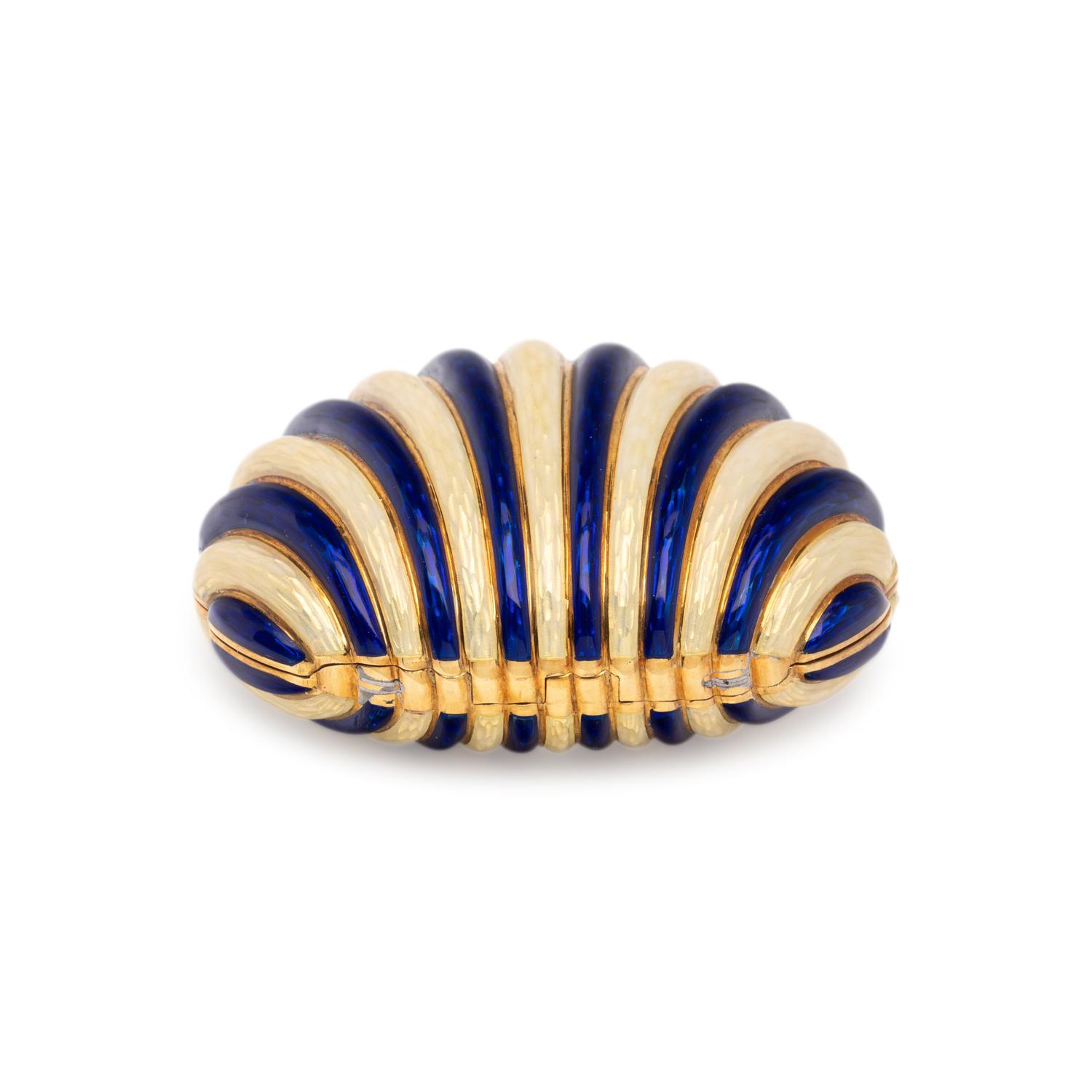 SPAULDING & CO., YELLOW GOLD AND ENAMEL PILL BOX