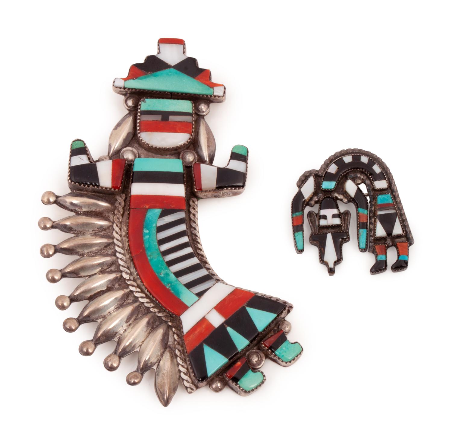 Zuni Silver and Mosaic Inlay Rainbow Guardian Figures