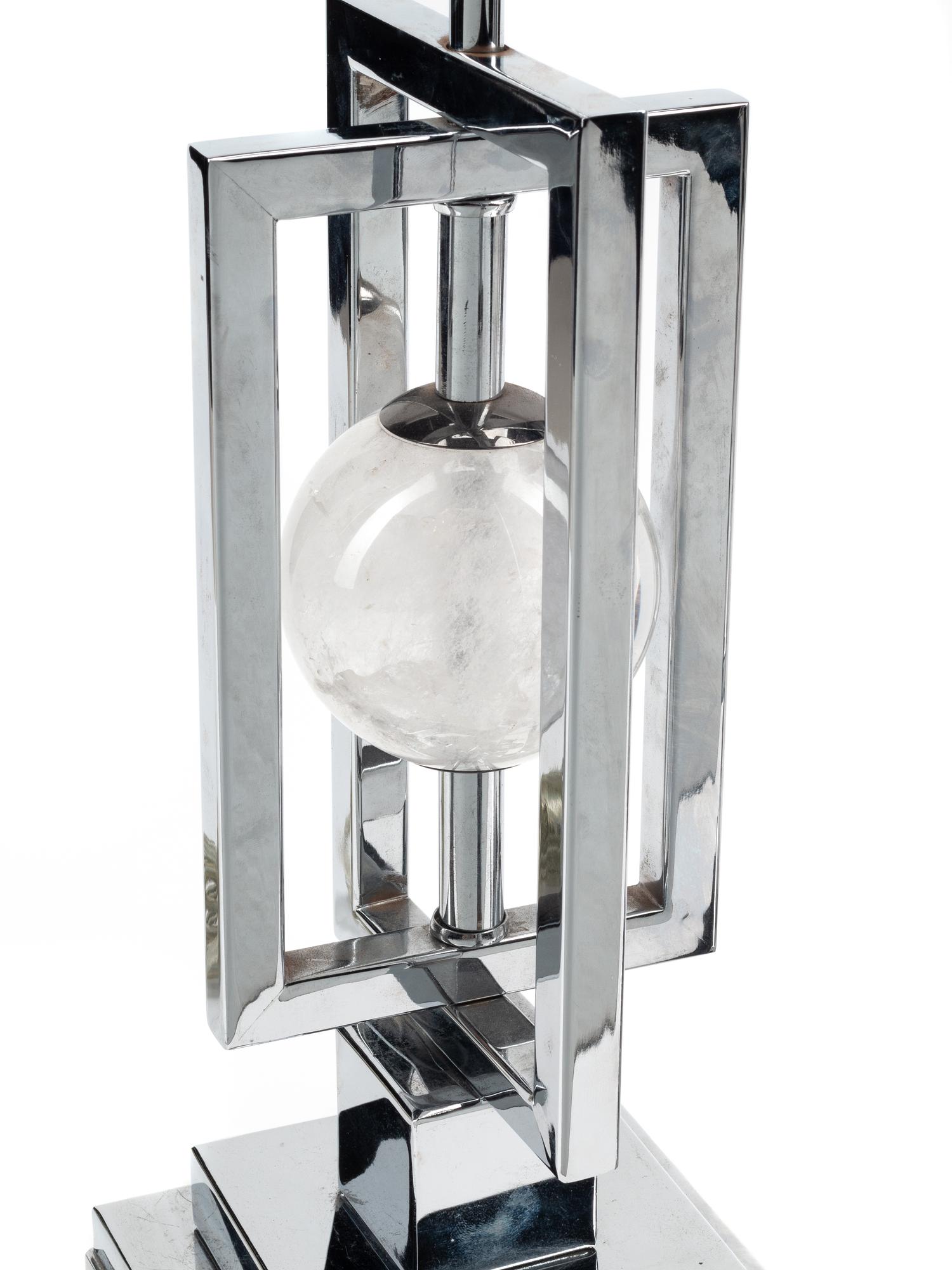 A Pair of Contemporary Chrome and Rock Crystal Table Lamps
