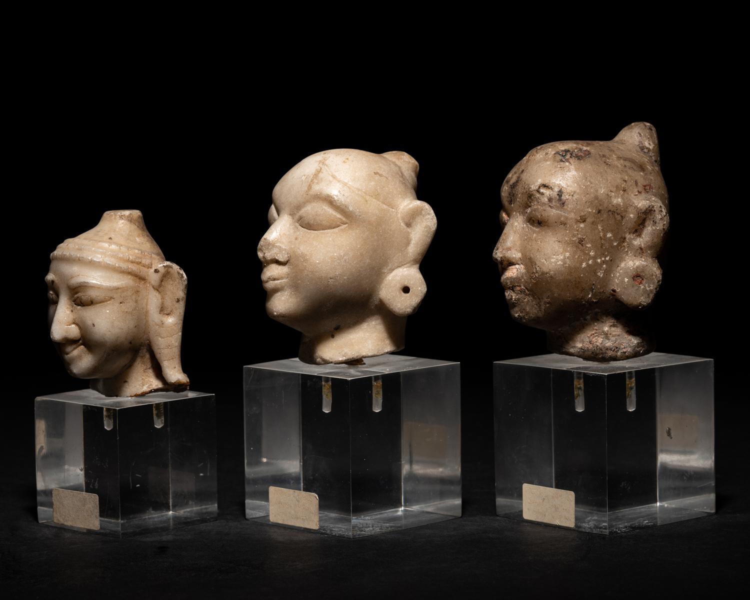 Three Indian White Marble Heads of Deities