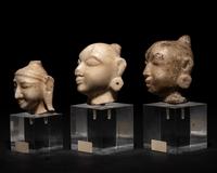 Three Indian White Marble Heads of Deities