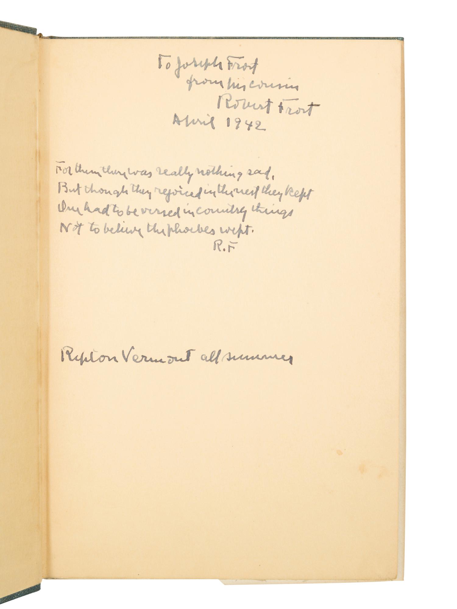 FROST, Robert (1874-1963). A Witness Tree. New York: Henry Holt & Company, 1942.