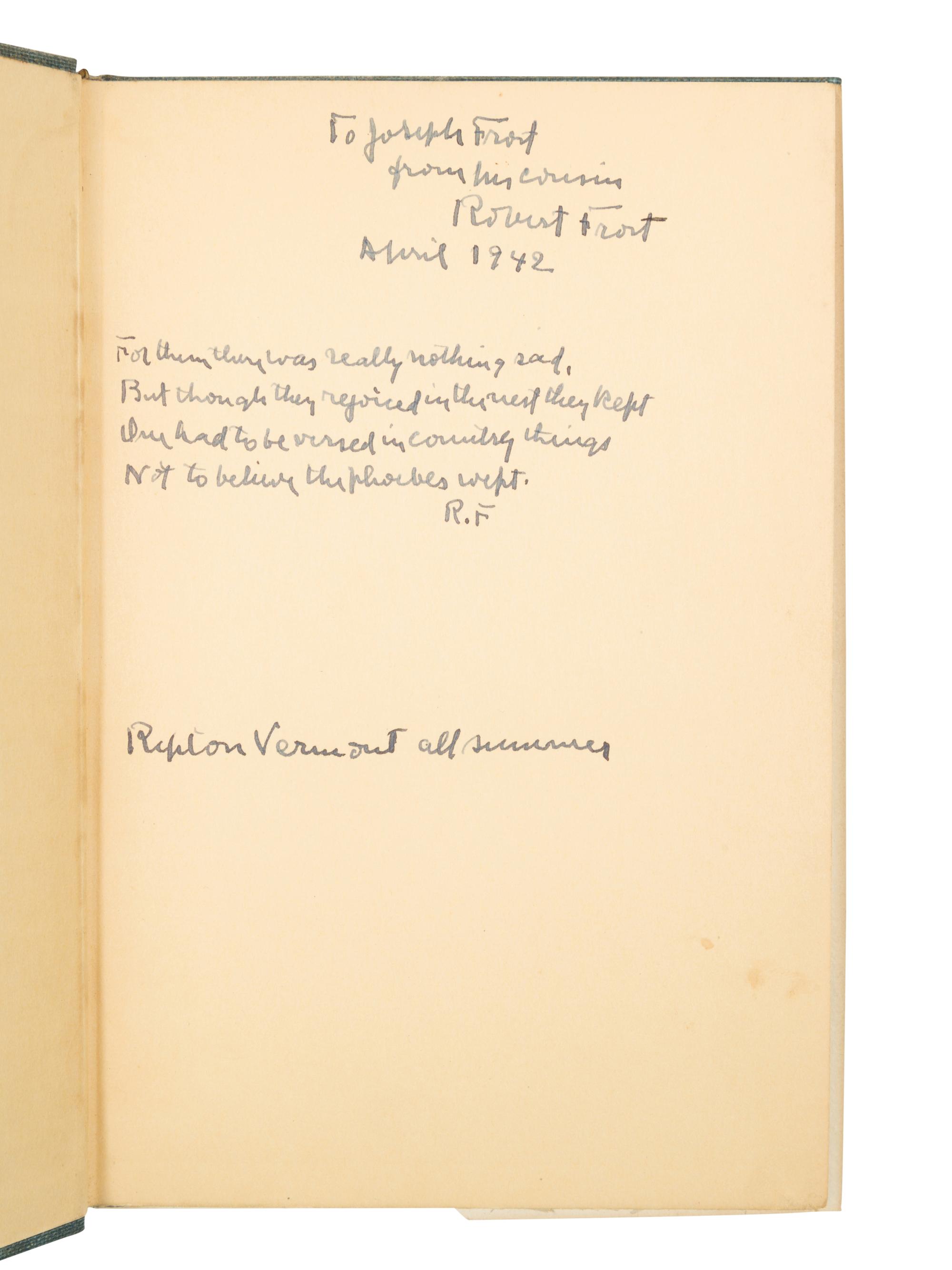 FROST, Robert (1874-1963). A Witness Tree. New York: Henry Holt & Company, 1942.