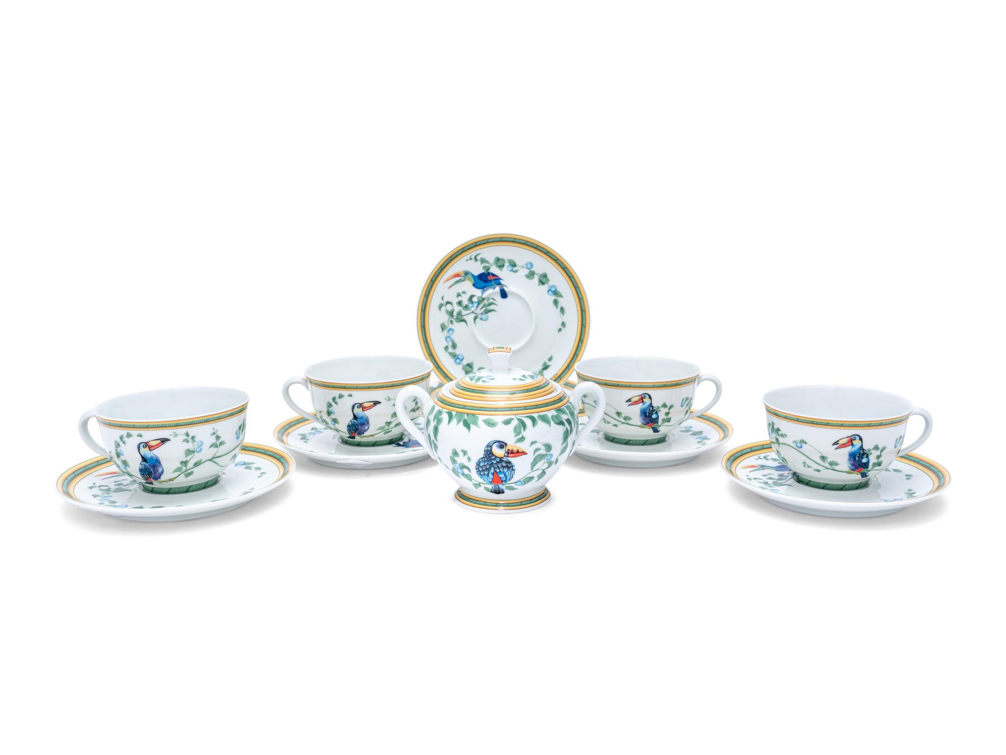An Hermès Toucans Porcelain Tea Service