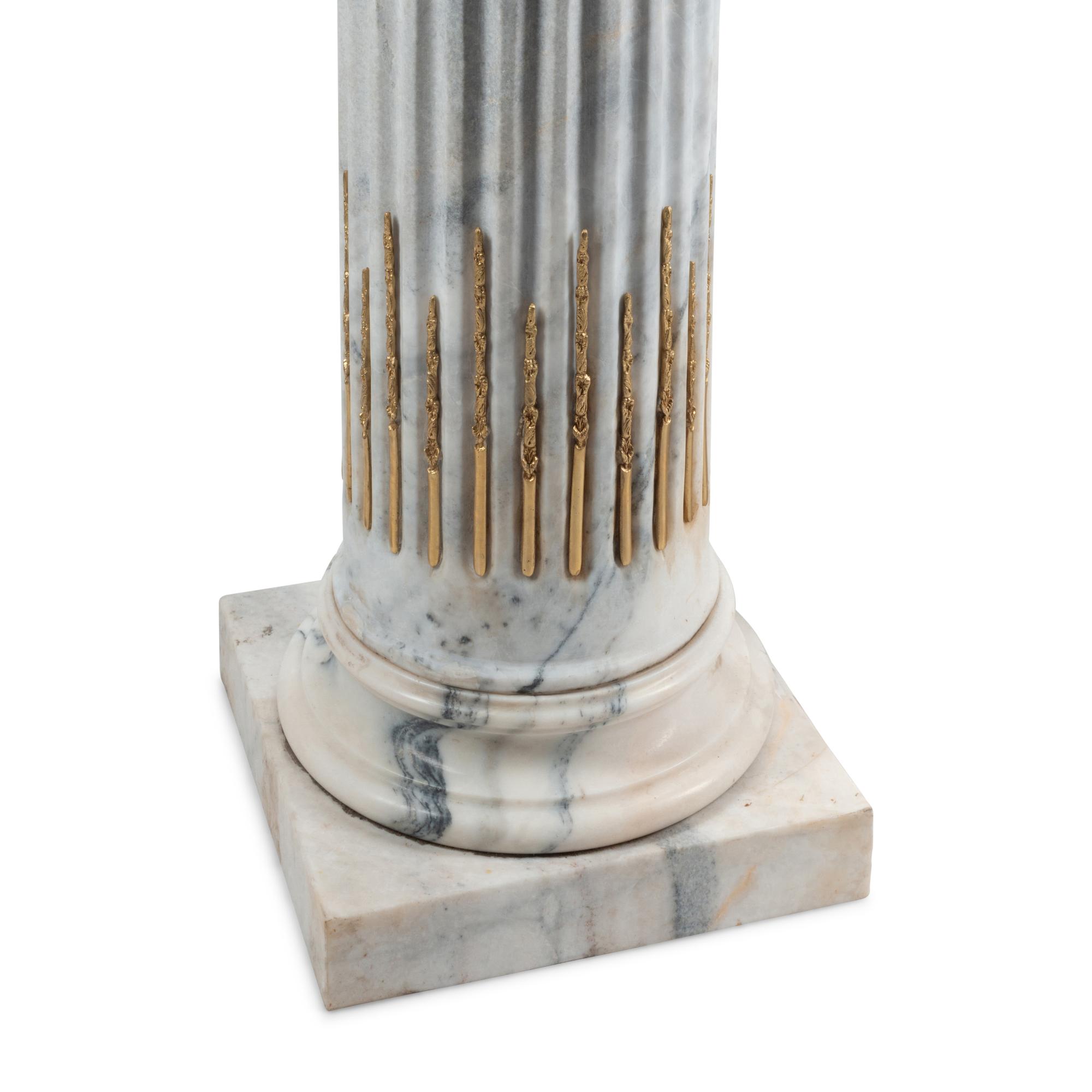 A Pair of Louis XVI Style Gilt Bronze Mounted Marble Pedestals