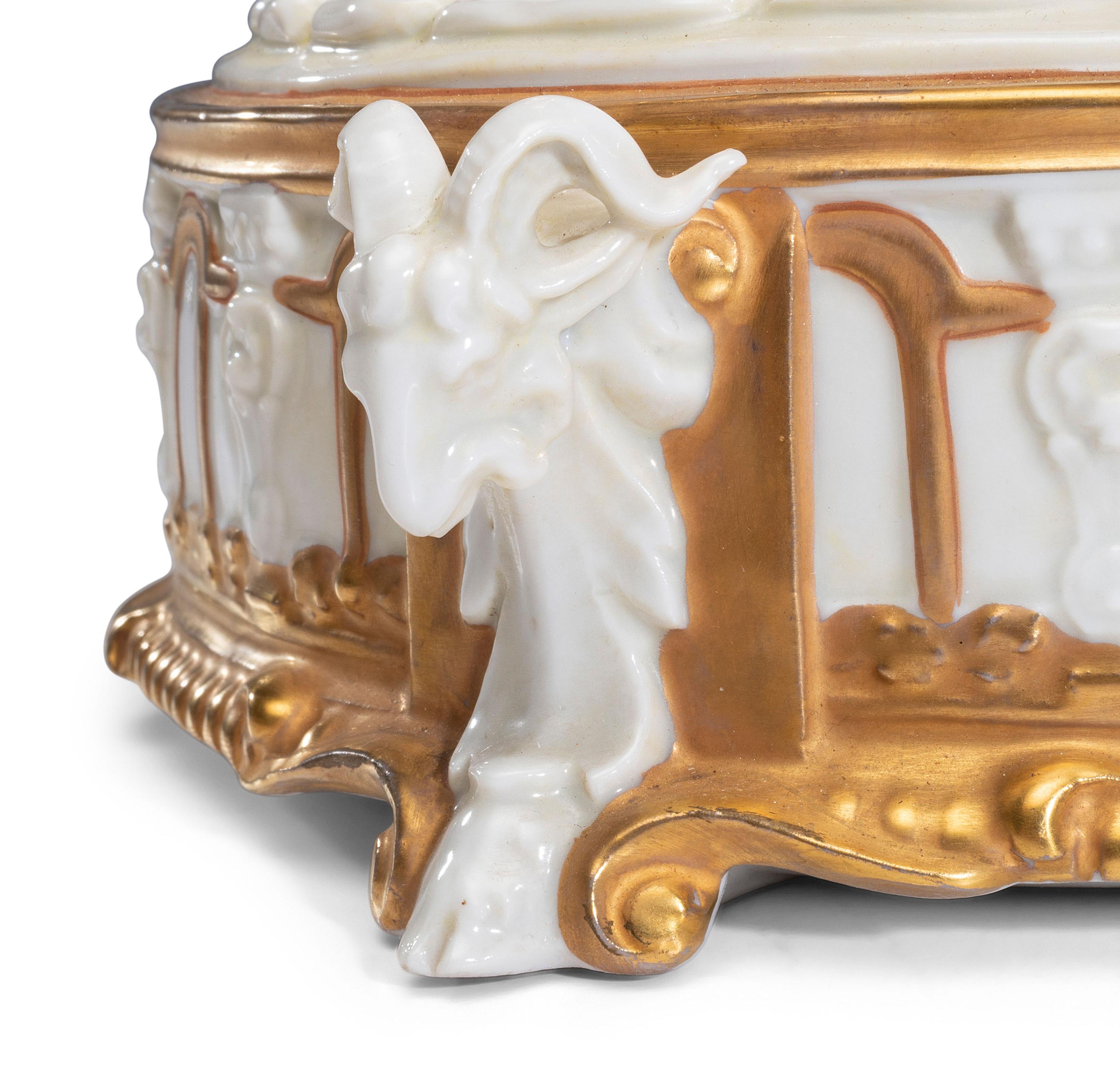 A Capodimonte Five-Piece Parcel Gilt Porcelain Surtout de Table