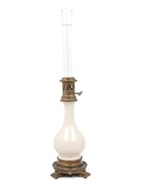 A Pair of French Opaline Glass Fluid Lamps with Etched Glass Shades Converted to Electricity