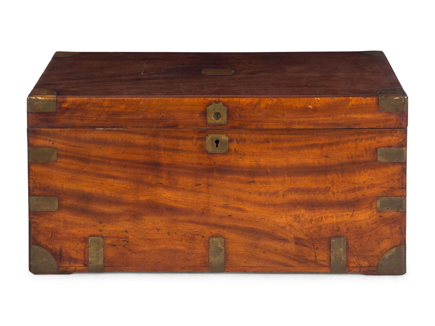 An English Brass Mounted Walnut Campaign Trunk