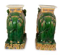 A Pair of Chinese Glazed Earthenware Elephant-Form Garden Seats — 20TH CENTURY