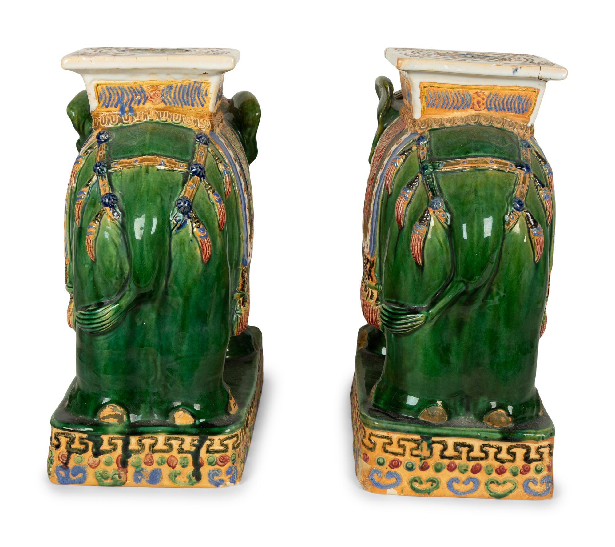 A Pair of Chinese Glazed Earthenware Elephant-Form Garden Seats — 20TH CENTURY