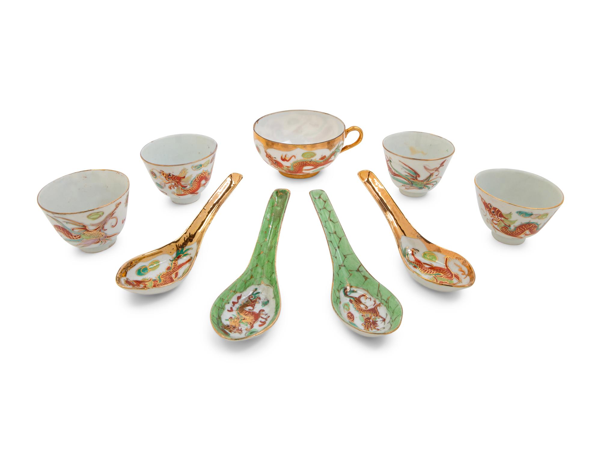 A Large Partial Set of Chinese Rose Medallion Porcelain Tea Service