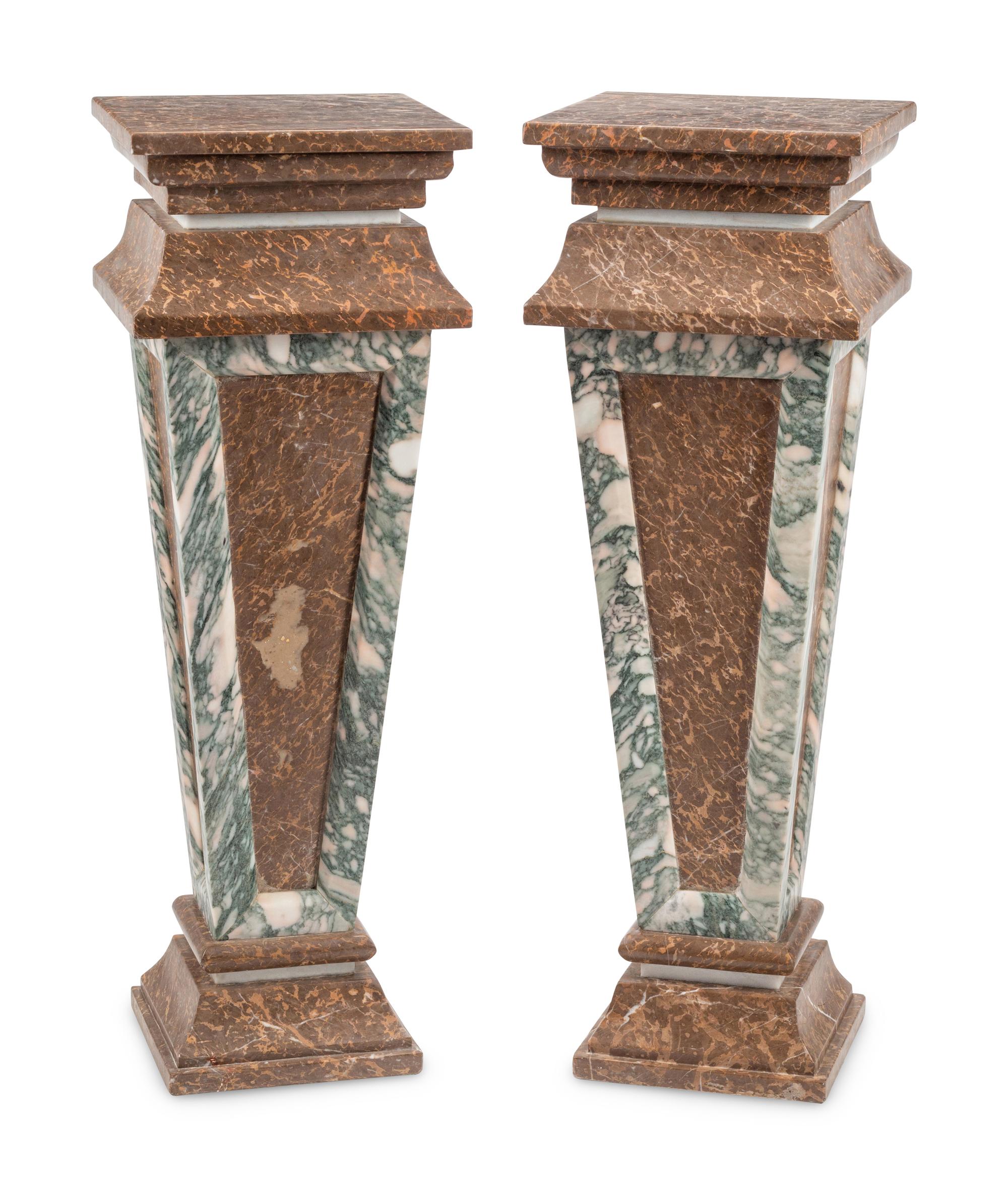 A Pair of Continental Bi-Color Marble Pedestals