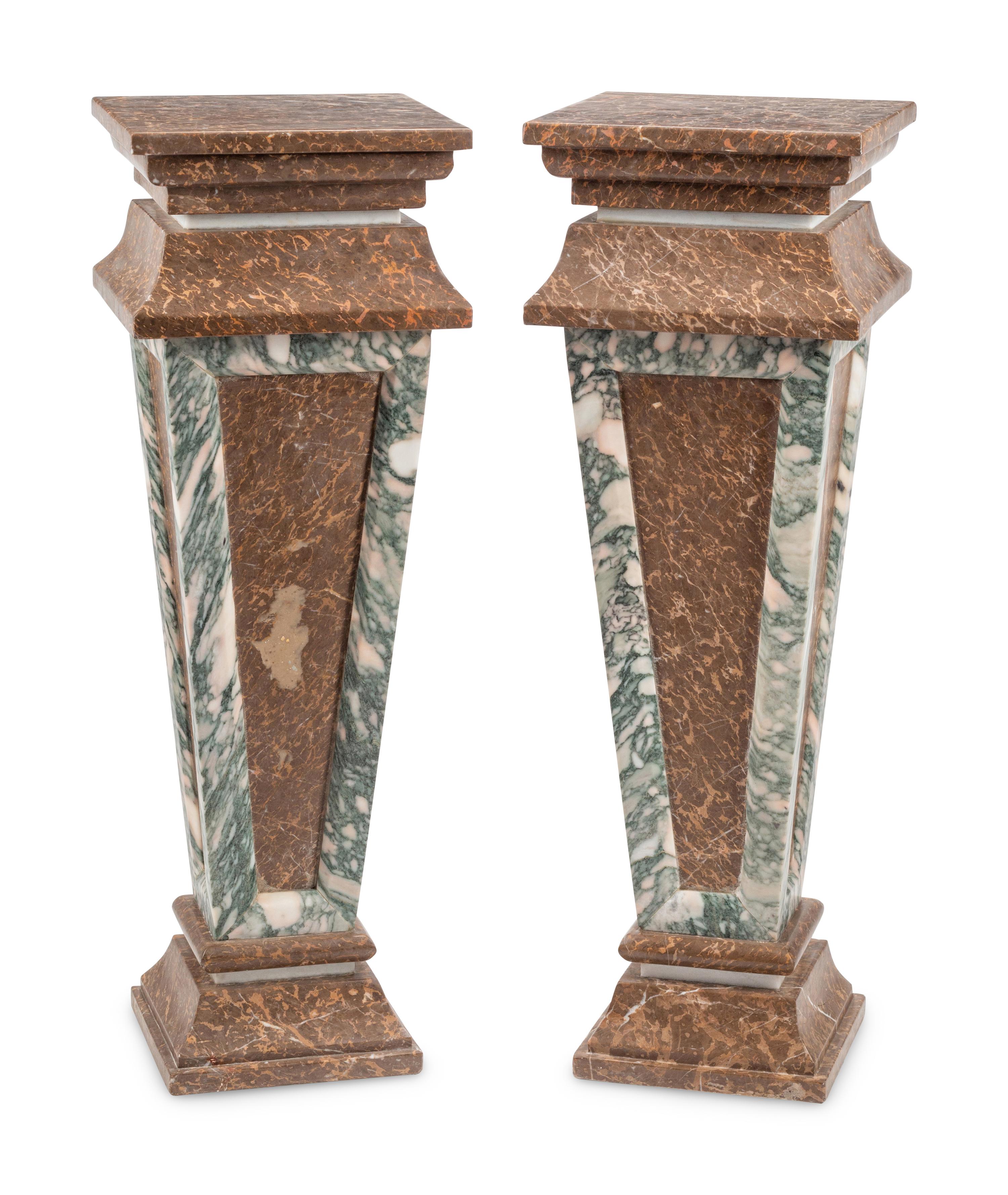 A Pair of Continental Bi-Color Marble Pedestals