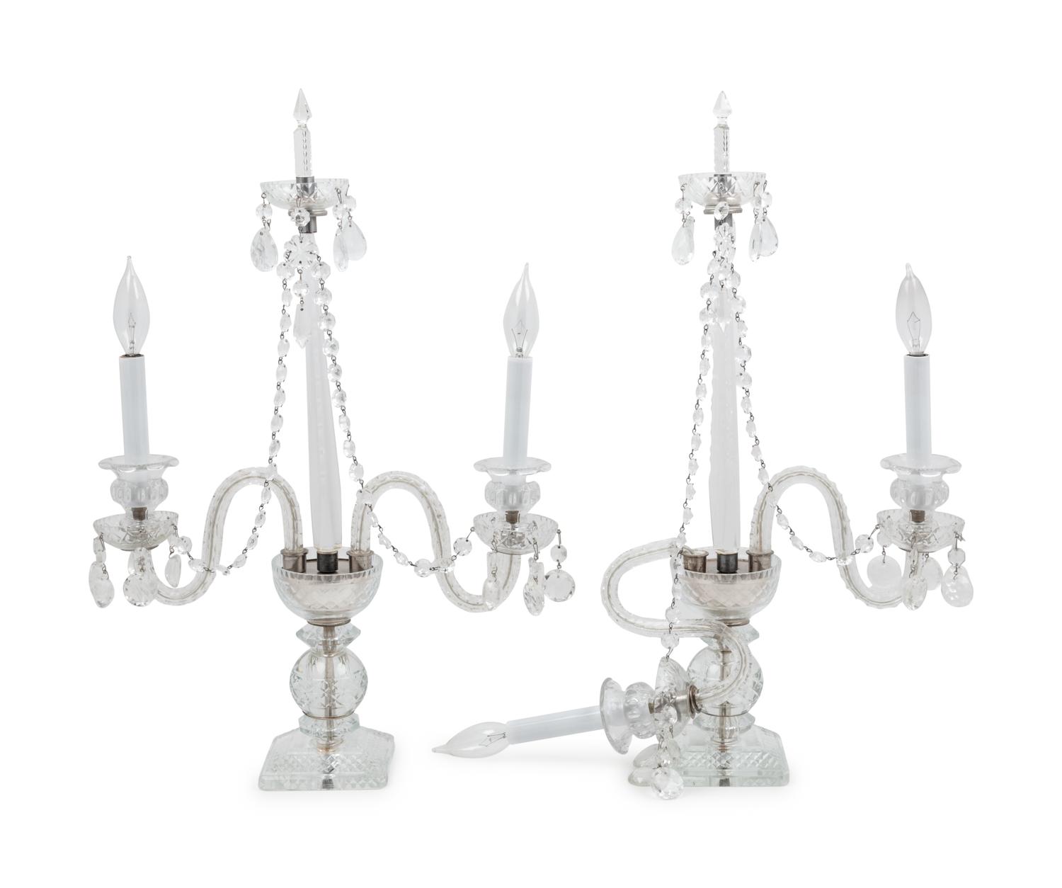 A Pair of George III Style Cut Glass Girandoles