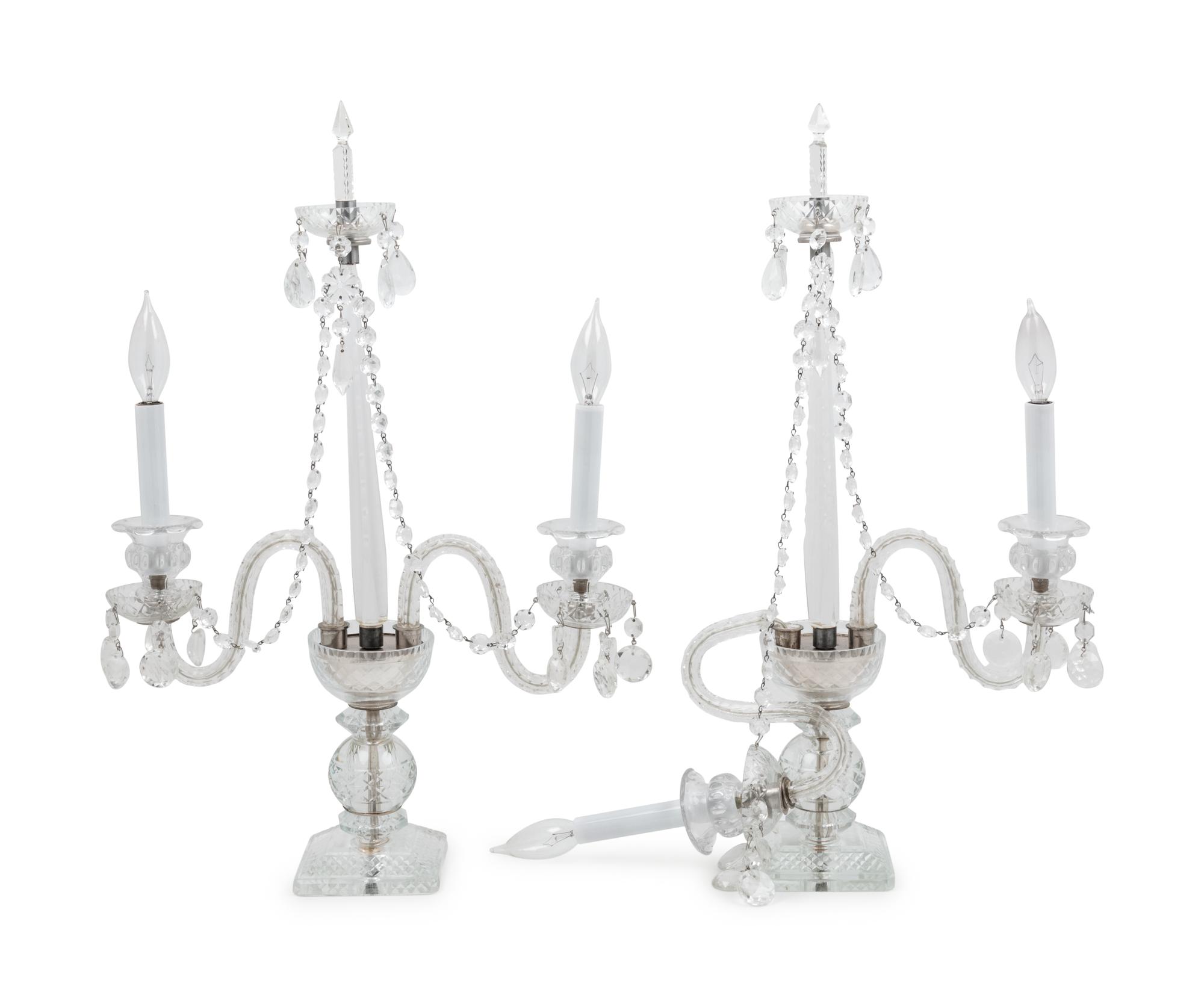 A Pair of George III Style Cut Glass Girandoles