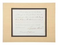 PIERCE, Franklin (1804-1869). Partly-printed document signed ("Franklin Pierce") regarding a letter to Queen Victoria (1819-1901). Washington DC, 11 September 1855. 1 page, 213 x 210 mm, old creases, matted.