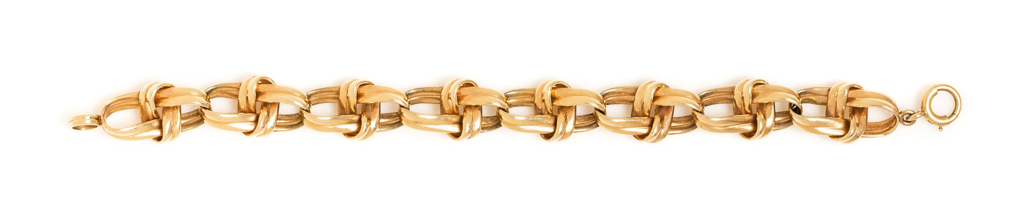 A Yellow Gold Knot Motif Link Bracelet, 31.50 dwts.