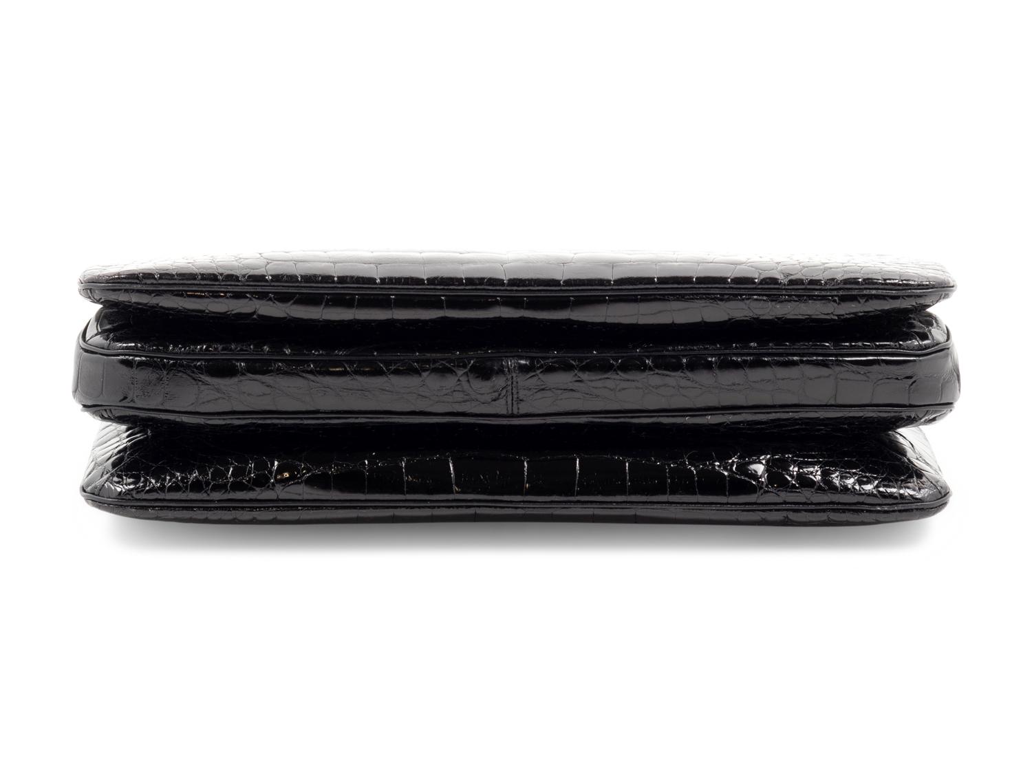 Judith Leiber Black Alligator Frame Shoulder Bag,